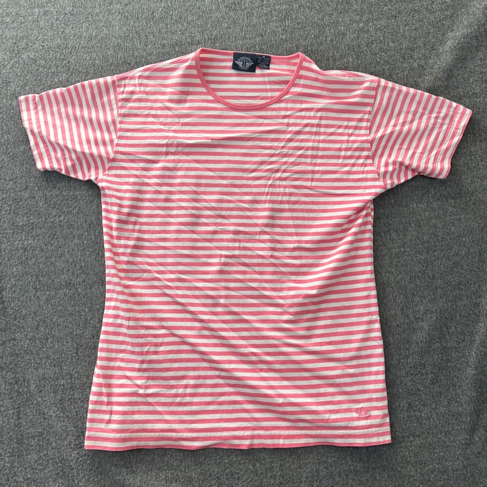 Vintage Dockers Levis Pink White Stripe Short Sleeve Shirt Womens‎ Size Medium